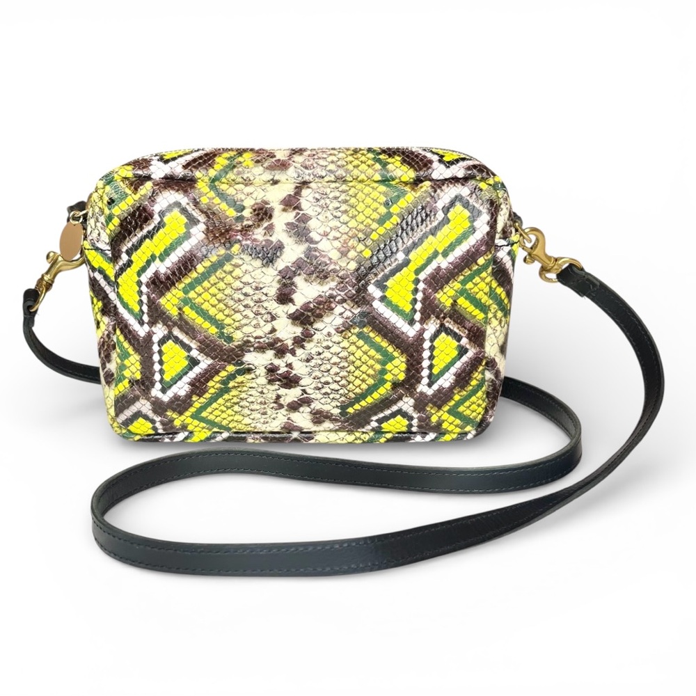 Clare V Snake-Print Crossbody Bag in Yellow, Green, Black, Cream